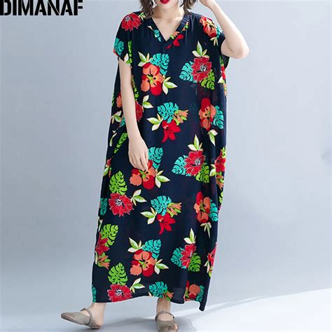 Dimanaf Plus Size Women Beach Dress Summer Sundress Big Size Lady Vestidos Female Loose Batwing