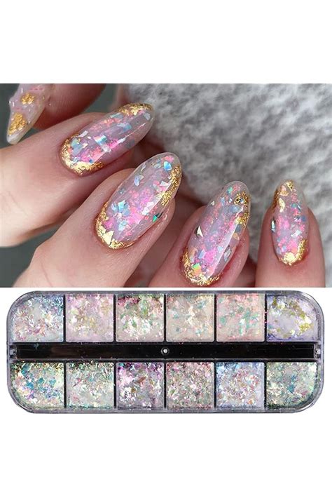 12 Grids Opal Aurora Nail Powder Flake Sparkly Nail Sequin Holographic