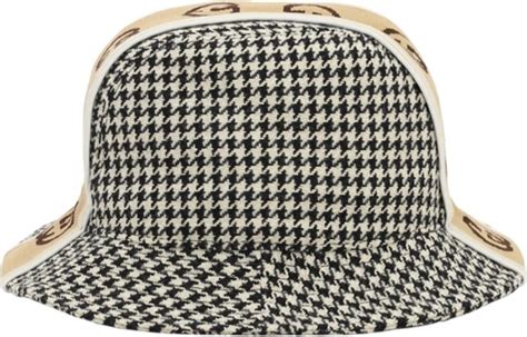 Gucci Houndstooth And Beige Stripe Bucket Hat Inc Style