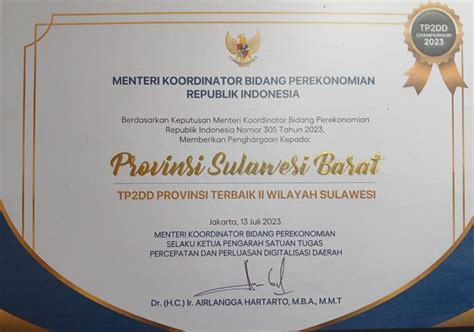 Provinsi Sulbar Raih Penghargaan Terbaik Ke Tp Dd Provinsi Wilayah