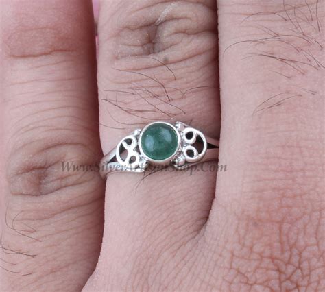 Green Jade Gemstone Silver Ring 925 Sterling Silver Ring Etsy