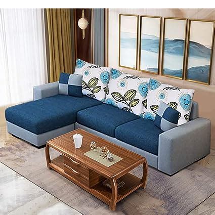 Mintcasa Renold Designer Seater Fabric Lhs L Shape Sofa Set Blue