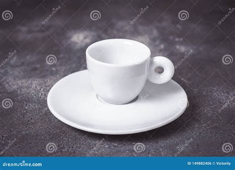 Empty White Espresso Coffee Cup On Dark Background Stock Photo Image