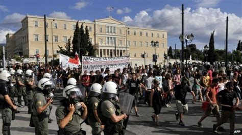 New Greece Austerity Move Prompts Strikes And Protests Bbc News