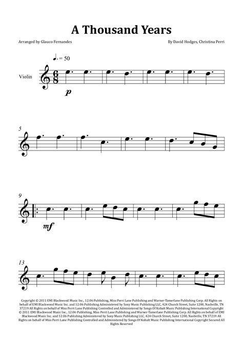 A Thousand Years Arr Glauco Fernandes By Christina Perri Sheet Music For Violin Solo At Sheet