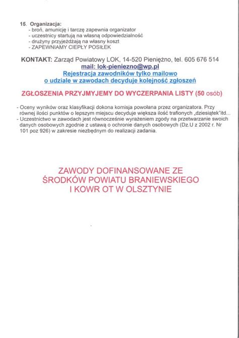 Zaproszenie Na ZAWODY STRZELECKIE Z Okazji 103 Rocznicy Bitwy