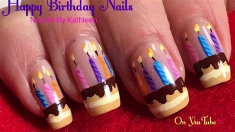 Birthday Nails Diy Freehand Nail Art Birthday Cake Youtube