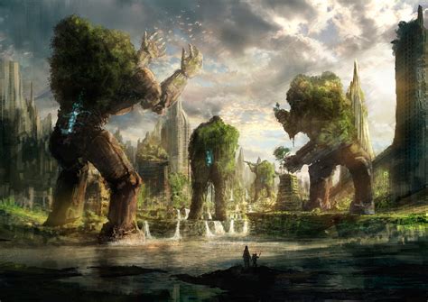 Post Apocalyptic Giants A Stunning Sci Fi Hd Wallpaper