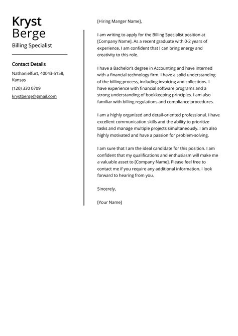 Billing Specialist Cover Letter Example Free Guide