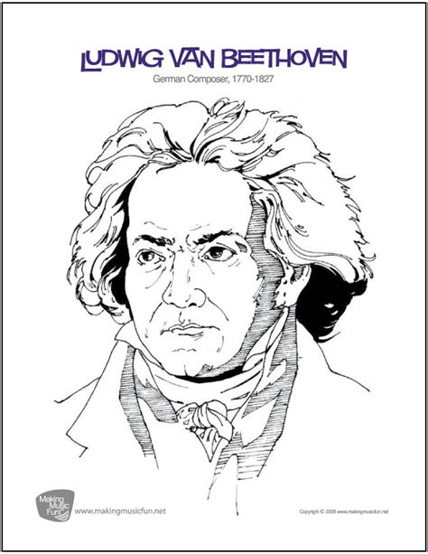 Ludwig Van Beethoven Free Famous Composer Coloring Page