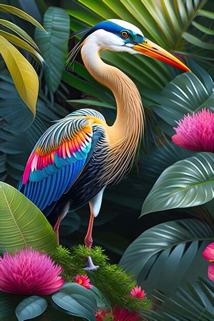 Premium Ai Image Beautiful Heron In Exotic Jungle Full Of Tropical