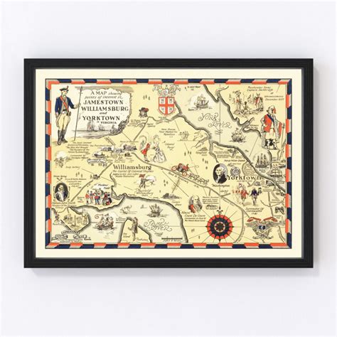 Vintage Map Of Jamestown And Williamsburg 1930 By Teds Vintage Art