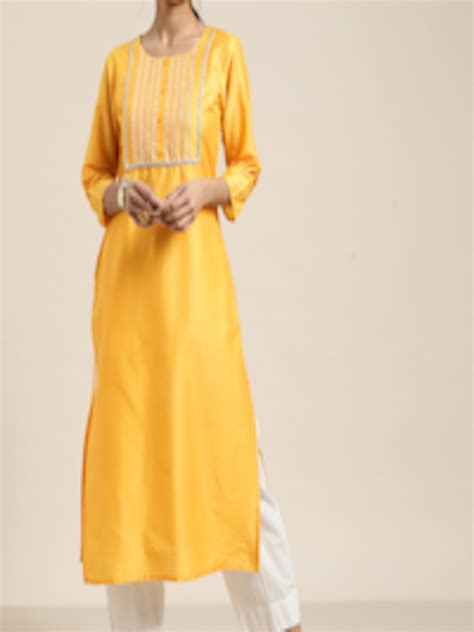 Buy Sangria Women Yellow Yoke Design Gotta Patti Kurta Kurtas For Women 16848710 Myntra