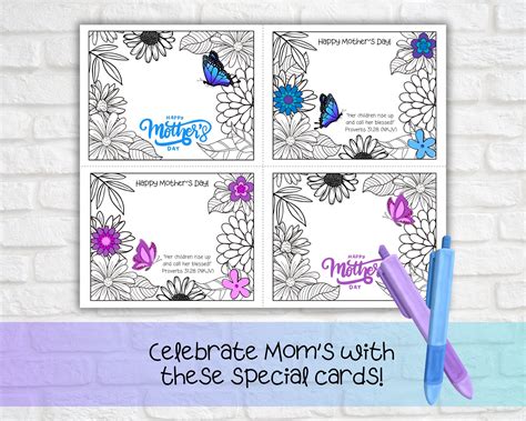 Mother's Day Bible Verse Cards, Printable Mother's Day Cards to Color, Set of 8, Cards for ...