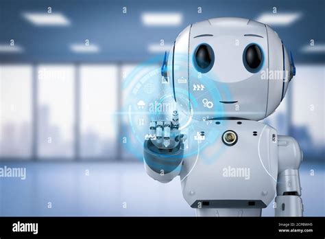 D Rendering Cute Artificial Intelligence Robot With Cartoon Character