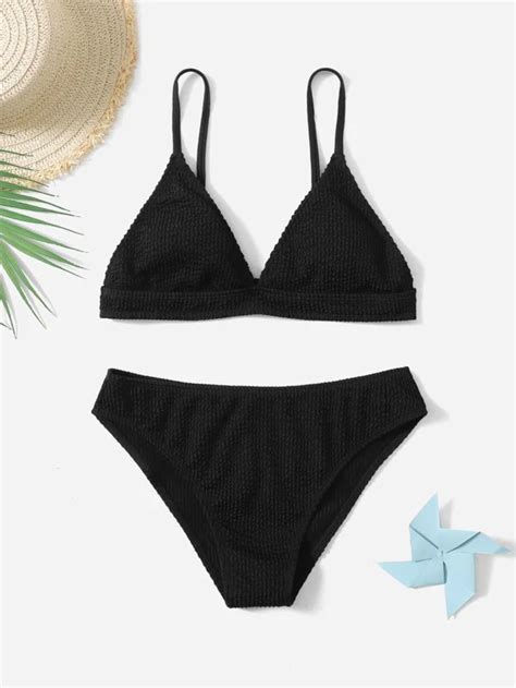 Tween Girl Textured Triangle Bikini Swimsuit SHEIN USA