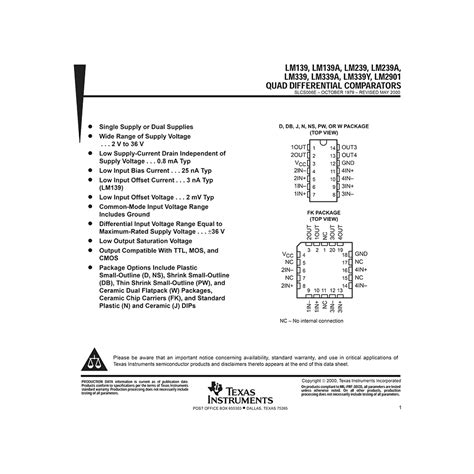 LM339A TI Quad Differential Comparator Datasheet