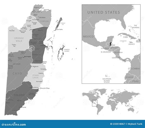 Belize Highly Detailed Black And White Map Stock Vector