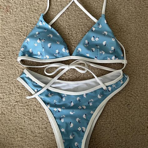 Pretty Blue And White Floral Bikini Set Super Depop