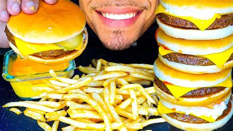 ASMR MCDONALD S CHEESEBURGERS CHEESE SAUCE FRIES MUKBANG NO TALKING