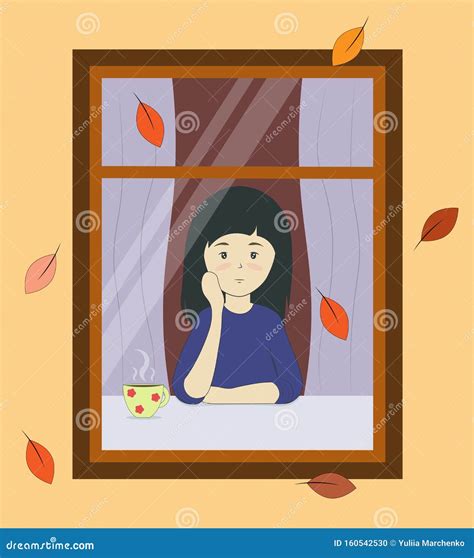 Girl Looks Out The Window Stock Vector Illustration Of Girl 160542530