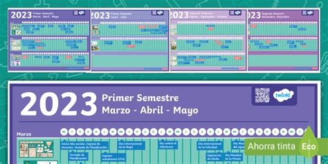 Calendario: Planificador Semestral - Año Escolar Chile 2023