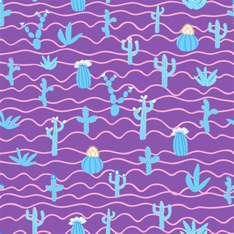 Seamless Patterns With Different Cacti Bright Repeating Texture With