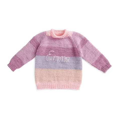 Free Easy Caron Baby Cakes Top Down Pullover With Embroidered Name