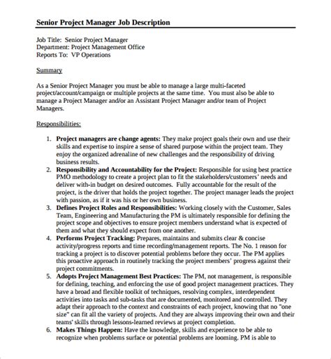 Senior Project Manager Job Description Template