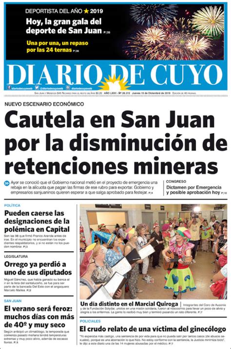 Newspaper Diario De Cuyo Argentina Newspapers In Argentina Thursday