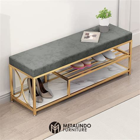 Jual Stool Bench Minimalis Kaki Stainless Gold Bench Rak Sepatu