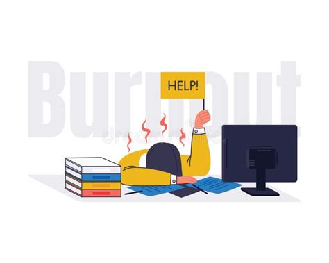 Flat Vector Illustrations Worker Burnout Emotional Burnout A Tired