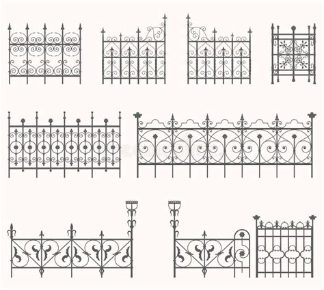 Set Of Iron Wrought Fences Gates Signboards Lan Stock Vector