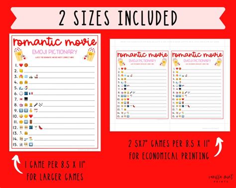 Valentines Day Romantic Movie Emoji Pictionary Game Fun Etsy