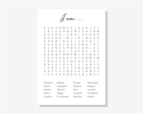 Printable Affirmation Word Search Mental Health Word Search Positive Words Word Search Instant