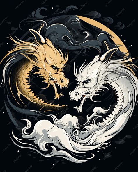 Premium Ai Image Chinese Dragons Yin Yang Silhouette