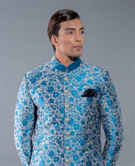 Blue Floral Sherwani More Mischief