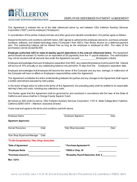 Fillable Online Employee Deferred Payment Agreement Fax Email Print