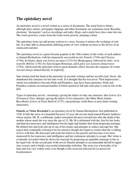 Epistolary Novel | PDF | Clarissa | Fiction Forms