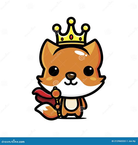 The Cute Fox Animal Cartoon Character Becomes the Fox King Wearing a Crown Stock Vector ...