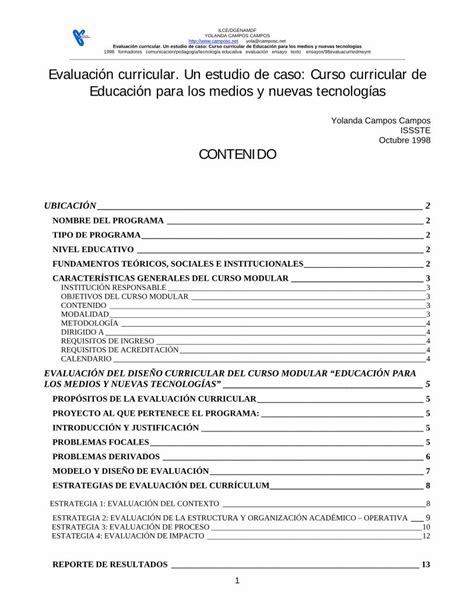 PDF Evaluación curricular Un estudio de caso Curso PDF