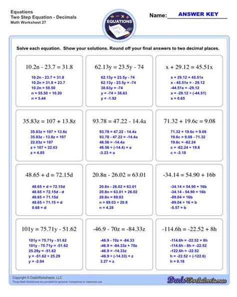 Mastering Two Step Equations A Guide To Math Worksheets