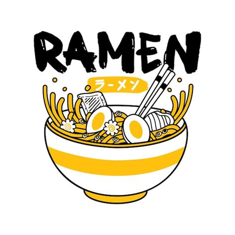 Ilustración de vector de fideos ramen en tazón y palillo con estilo