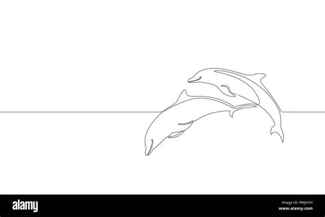 Single continuous line art marine dolphin swim jump silhouette. Nature ocean ecology life ...