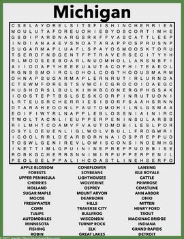 Michigan Word Search By Jennifer Olson Educational Resources Tpt