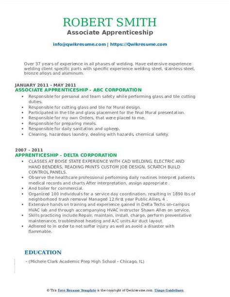 Apprenticeship Resume Samples | QwikResume