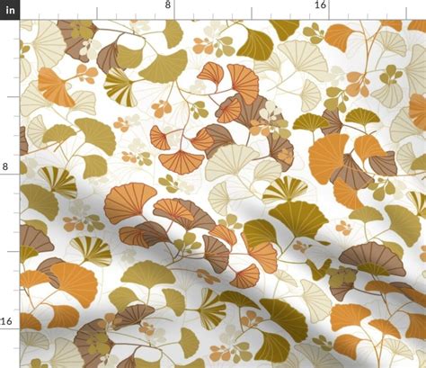 Gingko Botanical Fabric Gingko Leaf By Flower Lady Design Fall Colors