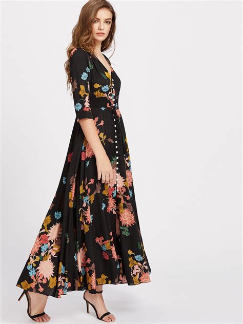 Milumia Summer Flowy Long Maxi Dress Button Up Split Floral Print Boho Dresses For Women 2023