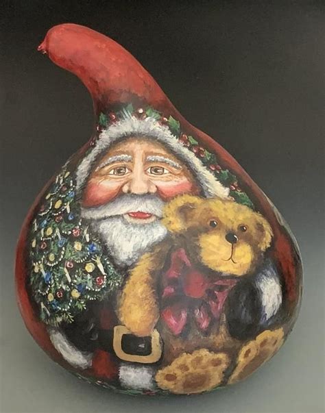 Big Hand Painted Santa Gourd Art Etsy In 2020 Gourd Art Painted