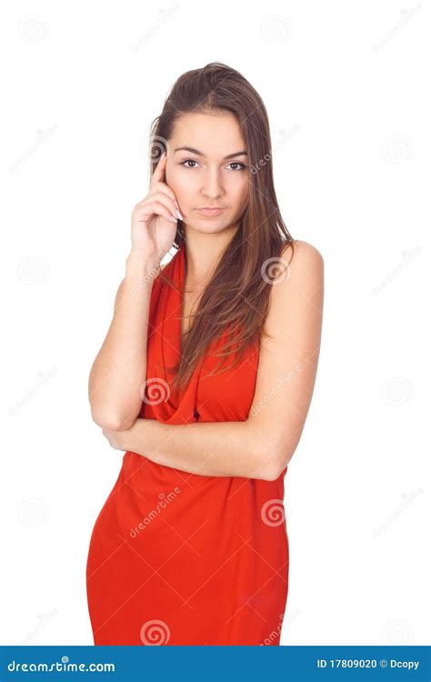Brunette Woman In A Red Stock Photo Image Of Lifestyle 17809020